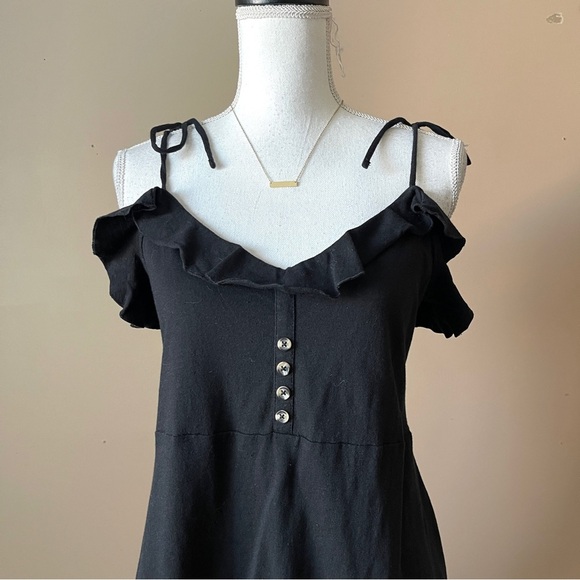 ASOS | Black Ruffle Tie Spaghetti Strap Mini Dress Sz 8 - Picture 2 of 8